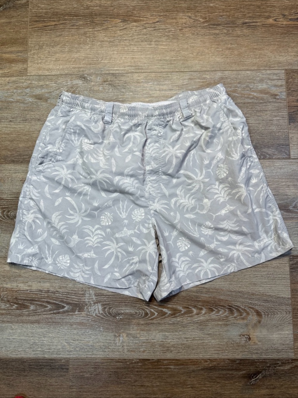 Columbia Light Gray Palm Print Swim Trunks